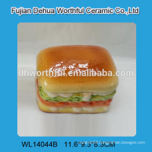 Realistic manufacturing ceramic hamburger coin bank for wholesale with Logo